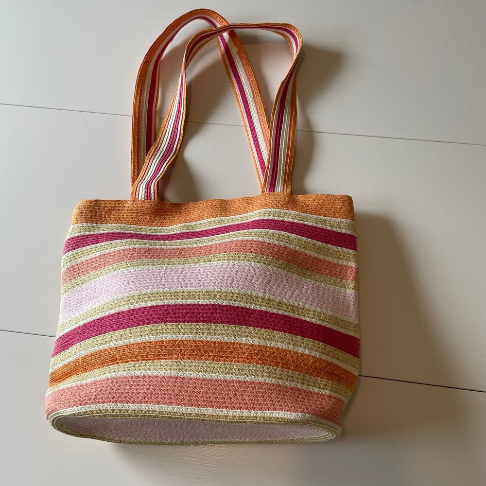 Cappelli Straworld Shoulder Bag Tote NWOT Striped Orange Pink Beachy Resort Pool - Picture 3 of 13